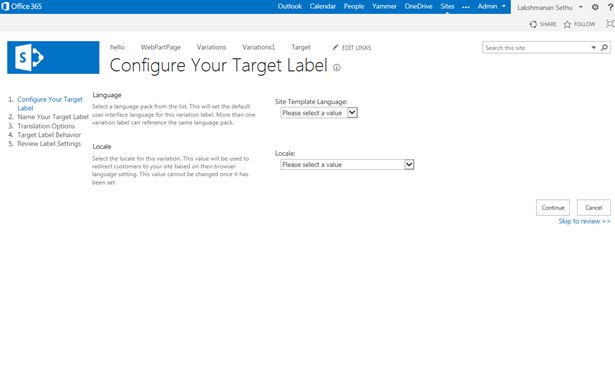 selecting site template language